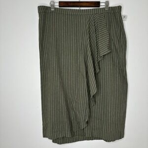 J Jill Linen Skirt XL Midi Green Moss White A Line Breathable Bohemian Boho